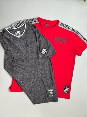 Ecko Unlimited Men's Red and Heather Gray Short Sleeve Tees
